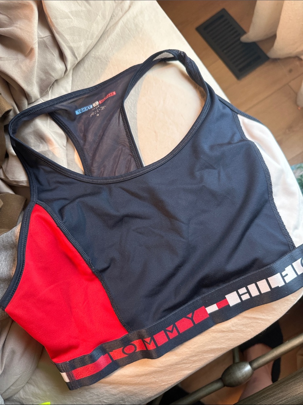 Tommy Hilfiger Navy & Red Racerback Sports Bra with Branded Band
